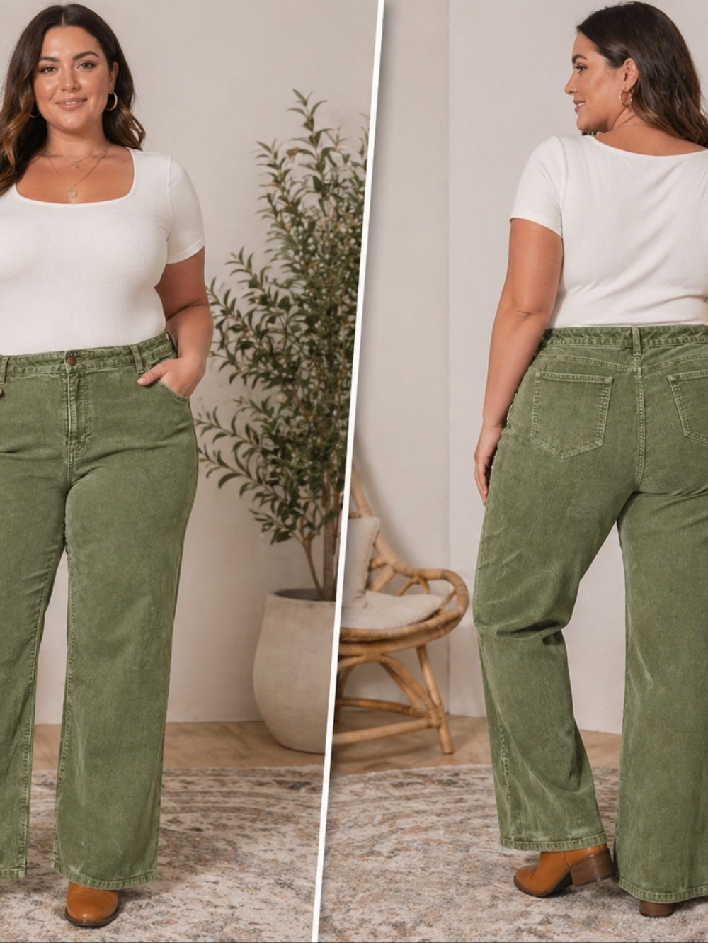 L.L.Bean Favorite Fit Olive Green Corduroy Pants Women’s 18W Contemporary Casual